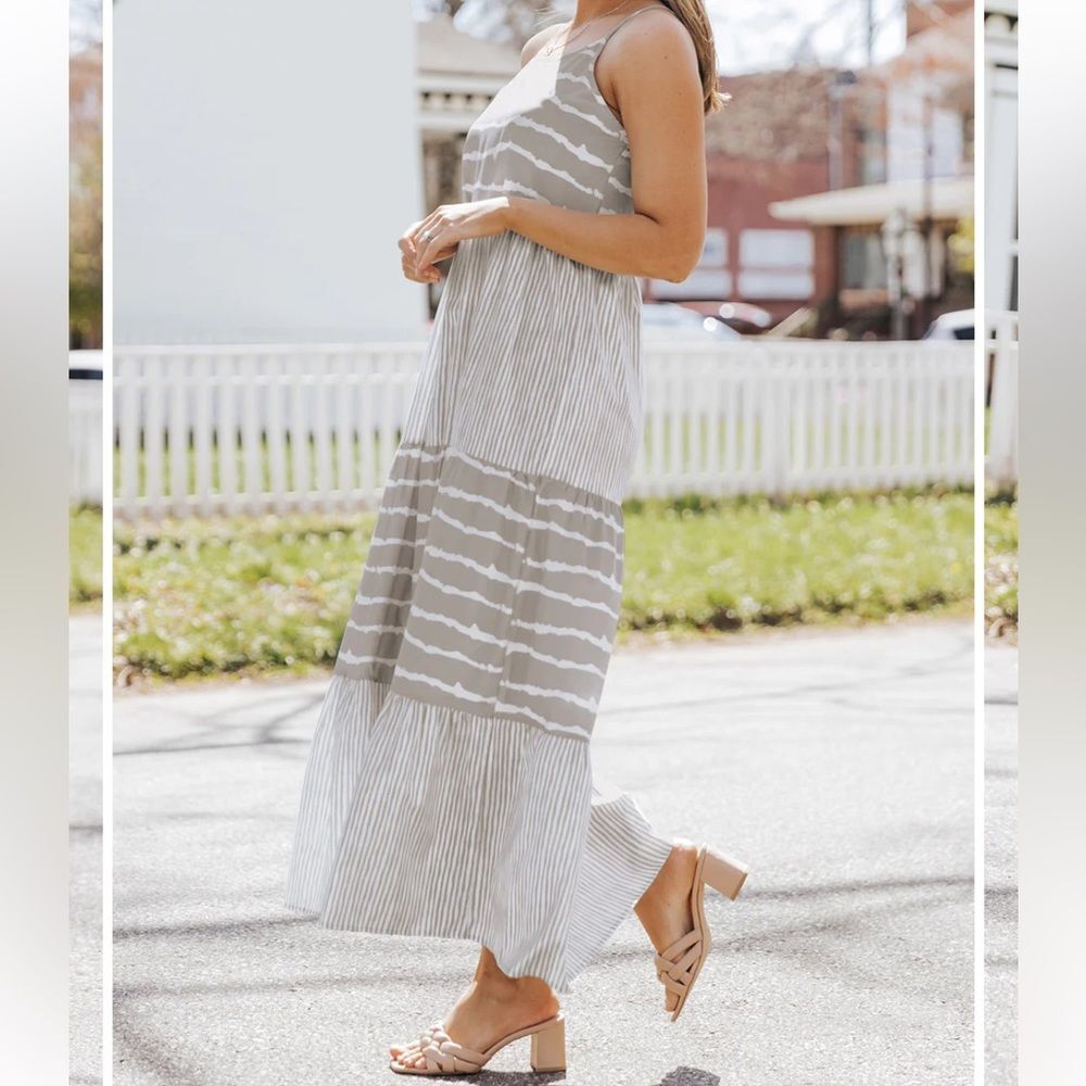 Womens Halter Type Crew Neck Patchwork Casual Summer Dresses with Sleeves Sz XL - Picture 2 of 11